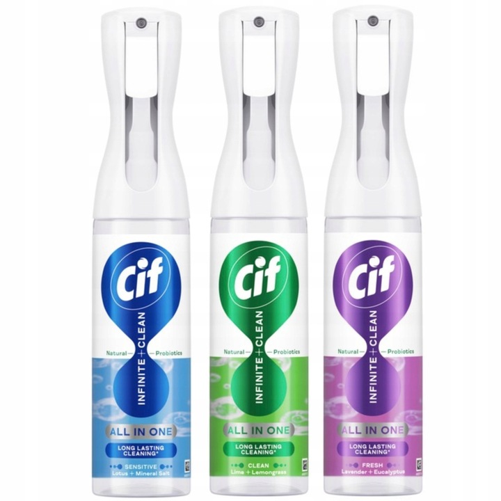 Cif Clean Spray Univerzális Készlet 3x280ml Lime + Citromfű, Friss Levendula + Eukaliptusz, Érzékeny Lótusz + Ásványi Só