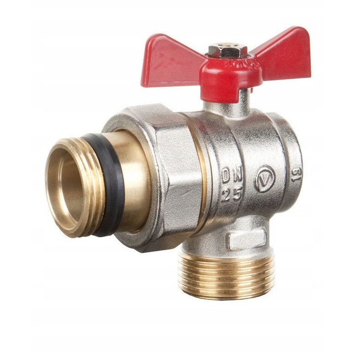 Robinet de apa cu bila si racord tip fluture pentru distribuitor KATOWY 1" (DN25), Valvex, brass, 100% etans, anti-alergic, PN 10, max. 95C