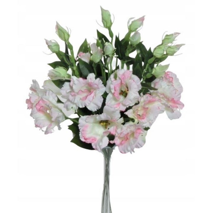 Művirág Eustoma csokor, 12 ág, krém-rózsaszín, 48 cm