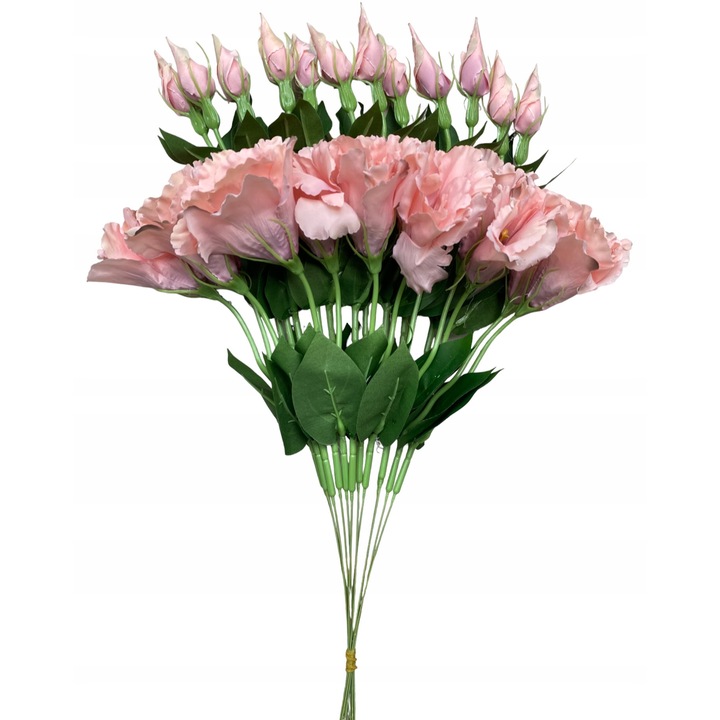 Művirág csokor Eustoma 12 ág 48 cm, orzech lasac, természetes virágok, zöld levelek