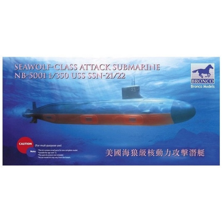 Model nava de razboi Bronco USS SSN 21/22 Seawolf, 1:350, plastic
