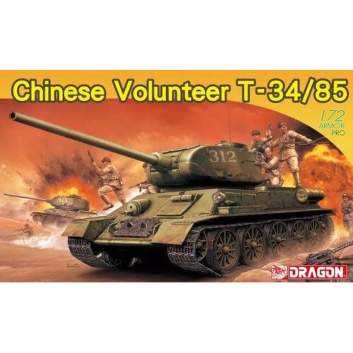 T-34/85 katonai makett modell, Dragon, 1:72, összeszerelhető, festék és ragasztó nélkül