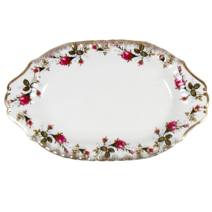 Platou oval 28cm, Chodziez, Iwona B013, decorat manual, alb, 1 bucata