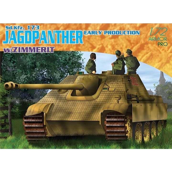 Dragon műanyag modell 1:72 Sd.Kfz.173 Jagdpanther Early Production Zimmerittel, komplett készlet, ragasztó és festékek nélkül
