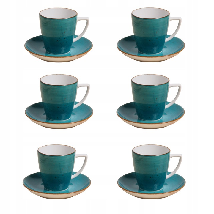 Set 6 cesti cu farfurioara sau 200 ml, Lubiana, 6630L, turcoaz, 14x20cm