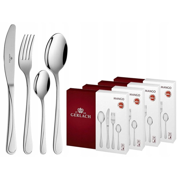 Set tacamuri Gerlach Mango, 96 elemente pentru 24 persoane, inox 18/10, finisaj lucios