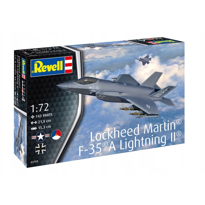 Model aeronautic Lockheed Martin F-35A Lightning II, 1:72, 143 piese, 218x153x63mm, set pentru avansati 12+