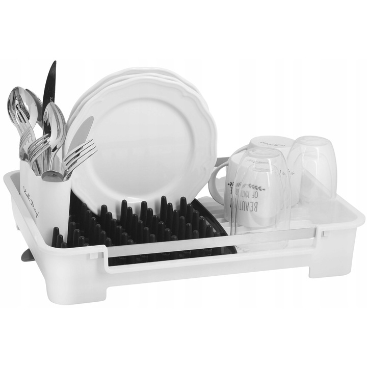 Scurgator vase set SOHO, alb, 34,5x46x8,5cm, din plastic, cu suport pentru tacamuri