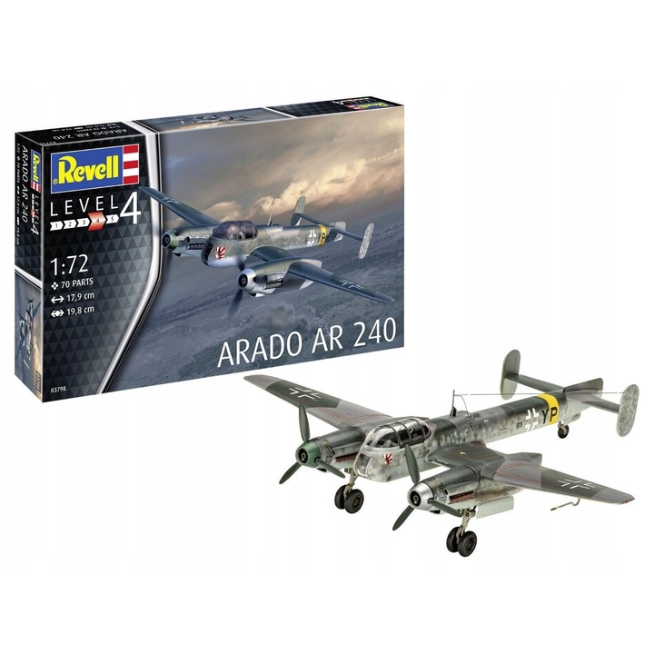 Arado Ar 240 Revell 1:72 repülőgép modell, 70 alkatrész, 351x212x44mm, doboz