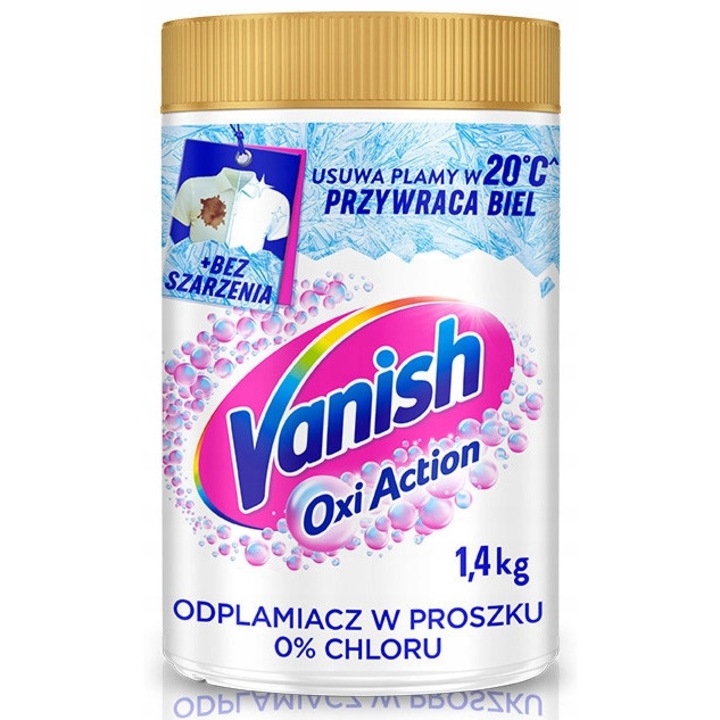 Vanish Oxi Action folttisztító por, klórmentes fehérítő, 20°C-tól hatékony, visszaállítja a fehérséget, Fehér, 1,4 kg