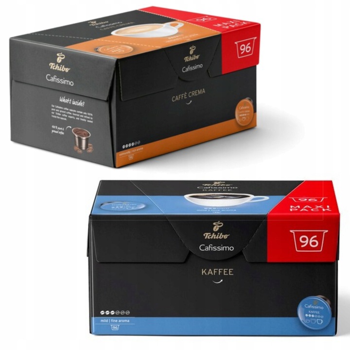 Set cafea Tchibo Cafissimo Crema Rich Aroma 96 capsule + Fine Aroma 96 capsule, 100% Arabica, multicolor
