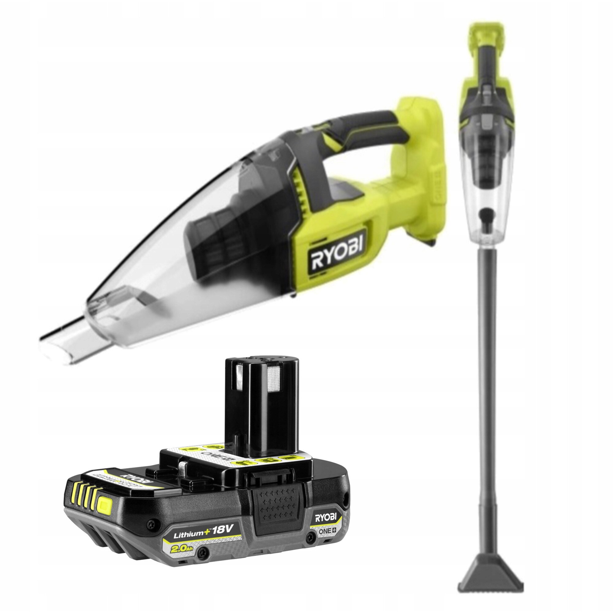Aspirator manual Ryobi ONE+ 18V, set cu acumulator litiu-ion 2,0Ah, 600ml, 1100l/min