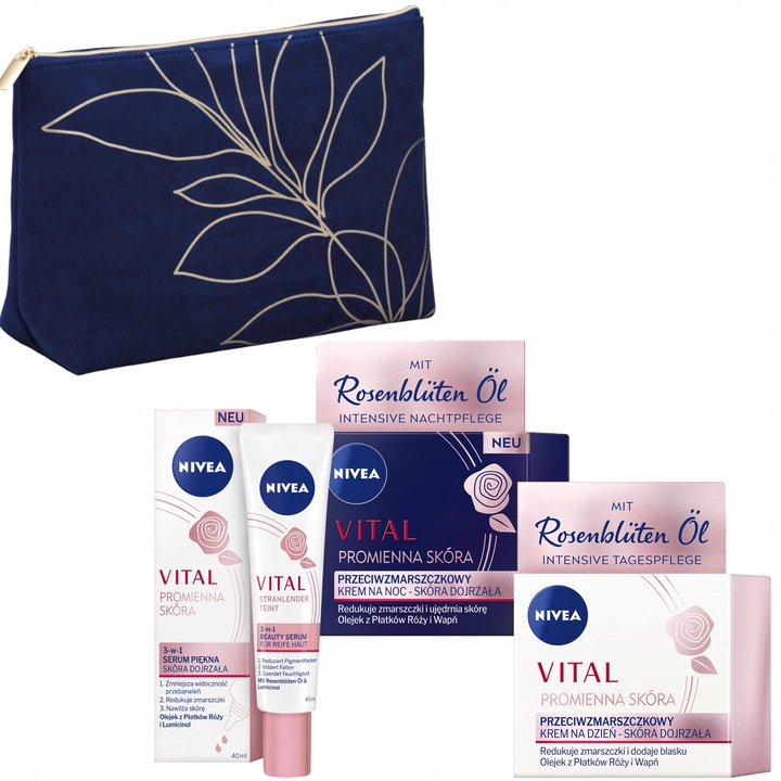 Крем за лице NIVEA VITAL PROMIENNA SKORA комплект ден и нощ 50 мл, с масло от розови листенца, колаген, за зряла кожа