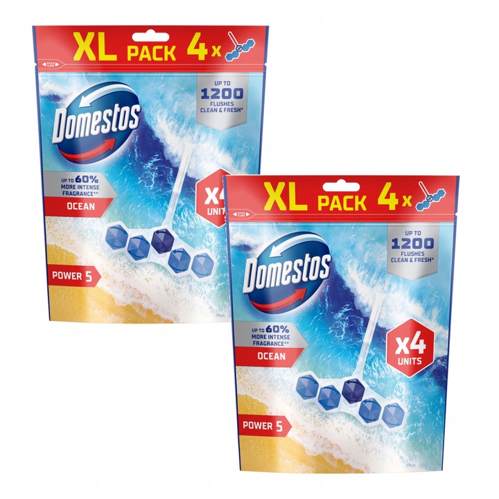 Комплект 2x Тоалетни блокчета Domestos Power 5 Ocean 4 x 50g, освежител за тоалетна