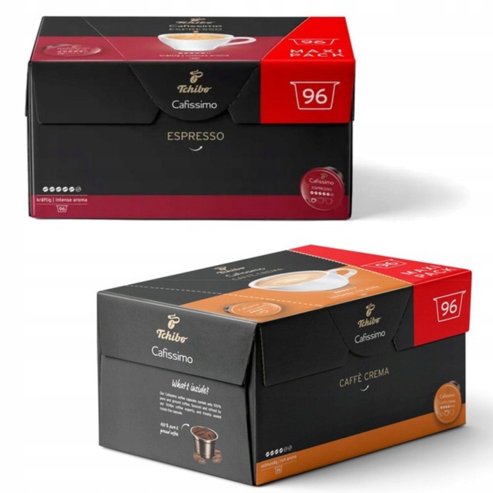 Set cafea Tchibo Cafissimo Espresso Intense 96 capsule + Crema Rich Aroma 96 capsule, 70% Arabica, 30% Robusta, multicolor