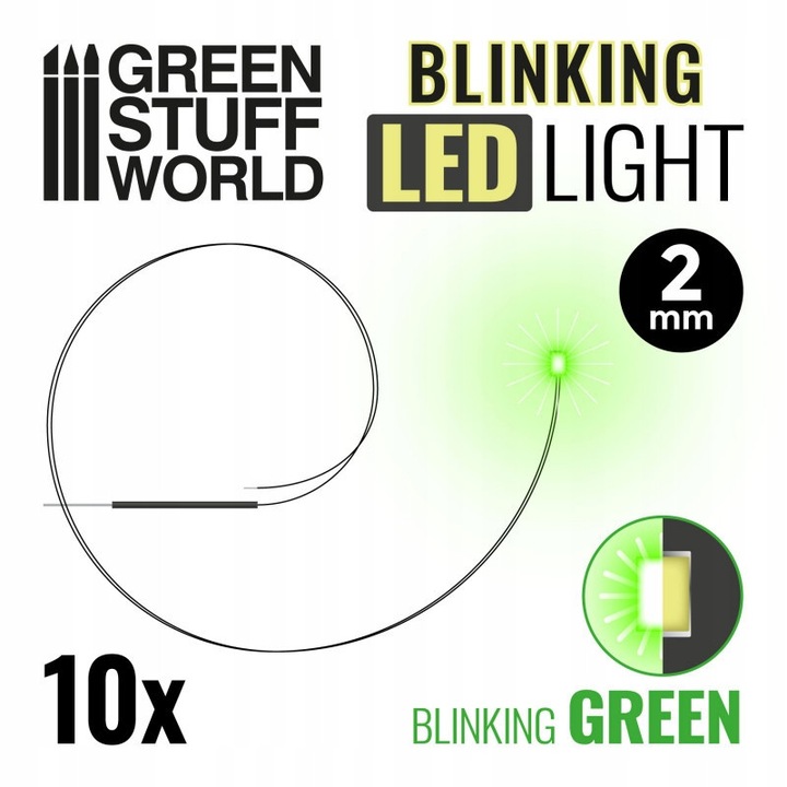 10 db LED dióda készlet 2mm, Green Stuff World, 1,5kO ellenállás, 20cm kábelhossz