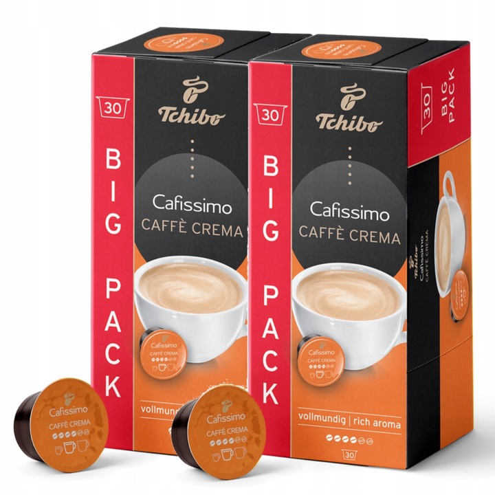 Set cafea Tchibo Cafissimo Crema Rich Aroma 30x2 capsule Arabica, intensitate 4/6, aroma bogata