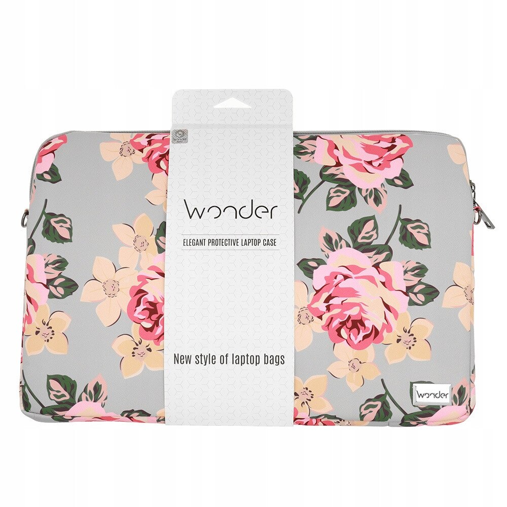 Futeral laptop Wonder Sleeve 15-16 inch, gri-roz, 38x24cm, super usor, cu curea reglabila