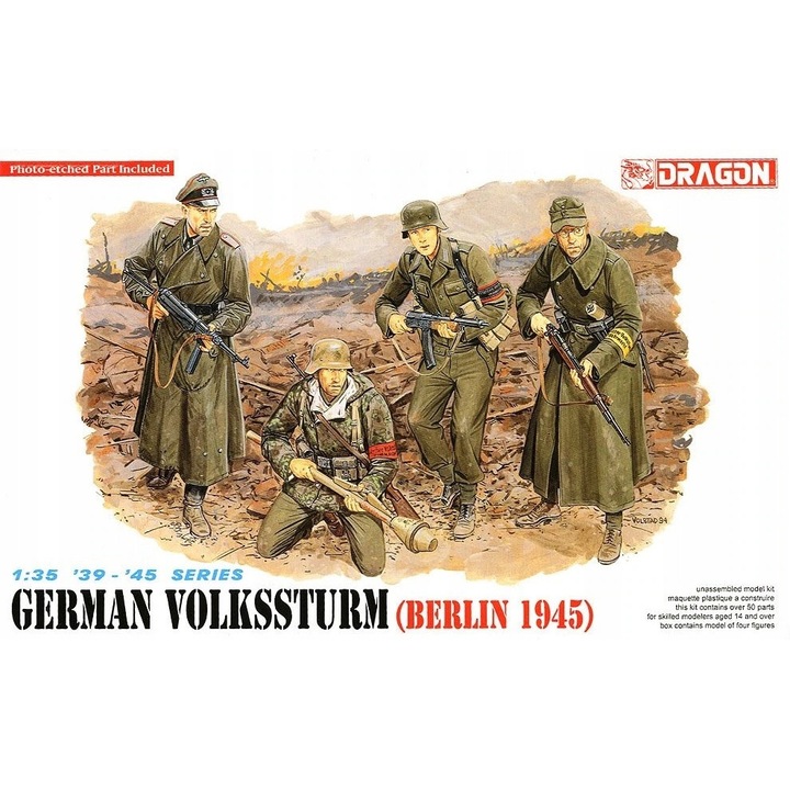 Figurina 1:35 Dragon Volkssturm Berlin 1945, 4 műanyag katona készlet, fekete