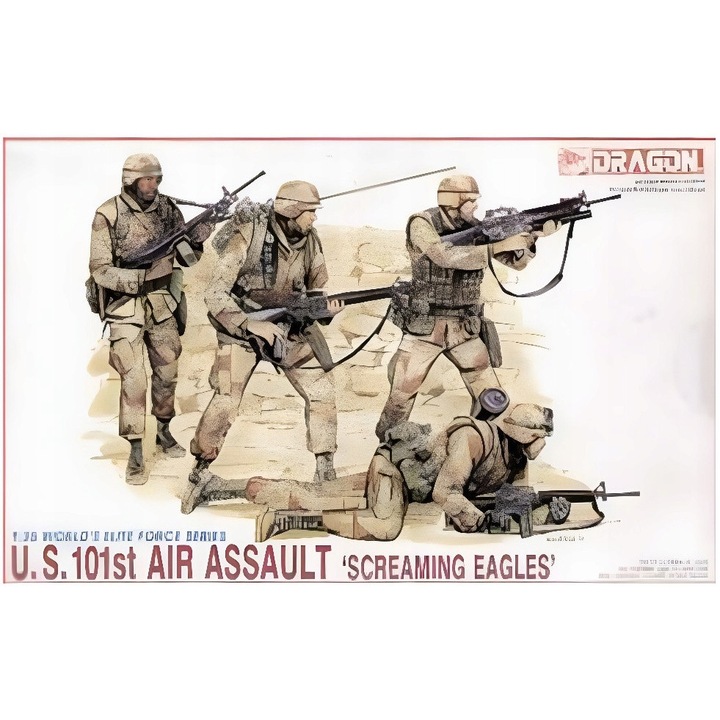 Figurina 1:35 U.S. 101st Air Assault Screaming Eagles, 4 műanyag katona készlet, Dragon