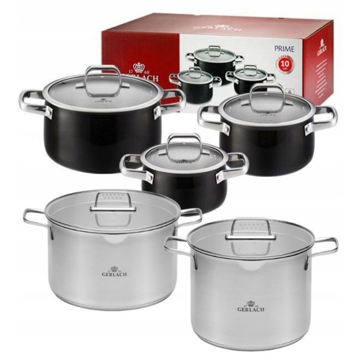 Set Oale si Cratite Gerlach PRIME, 6 piese, cu capace, inox, argintiu