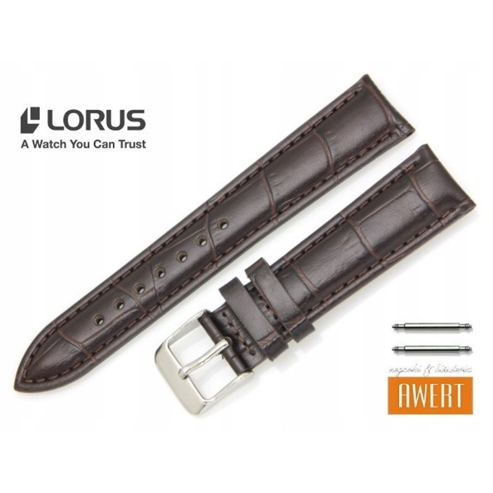 Valódi bőr óraszíj, Lorus, 18mm, barna színű, 110mm hosszúságú, szíj szett ezüst csattal