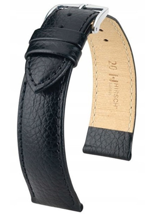 Curea de ceas HIRSCH Kansas, piele neagra, 19 mm, rezistenta la apa, lungime maxima 18 cm