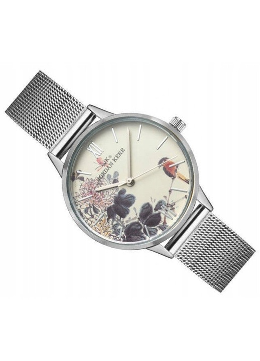 Ceas dama Jordan Kerr S7002 floral argintiu 34mm mesh