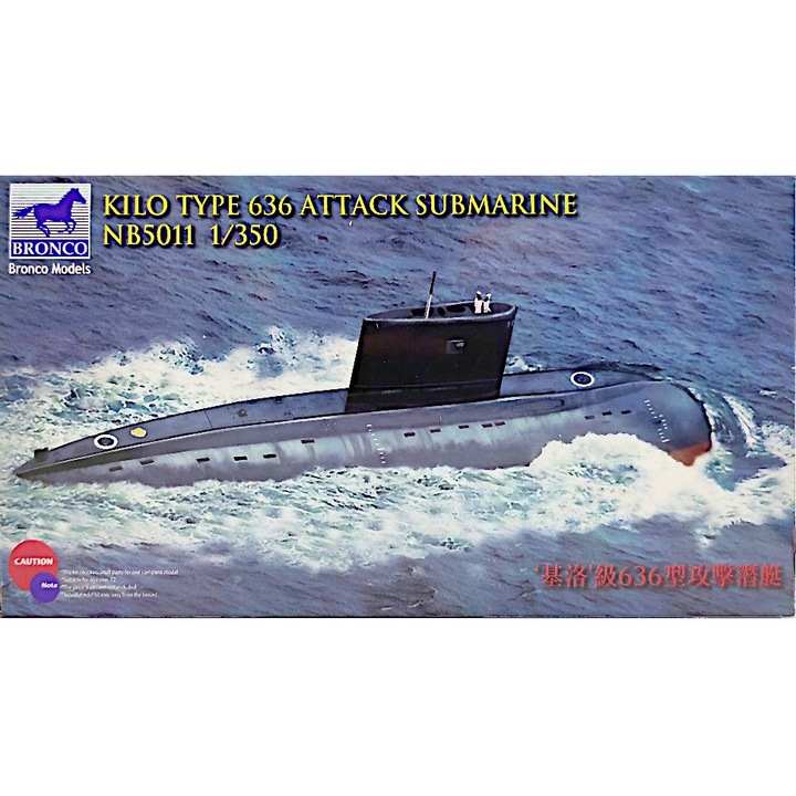 Model de nava de razboi Bronco Kilo Class Type 636, scala 1/350, set de constructie plastica