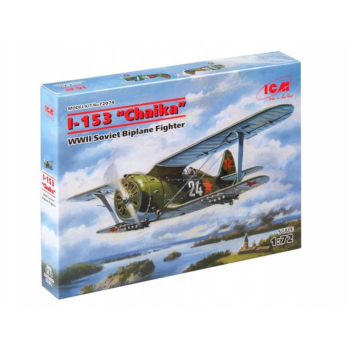 I-153 "Chaika" repülőgépmodell, ICM, 1:72, 86x138mm, festék és ragasztó nélküli készlet