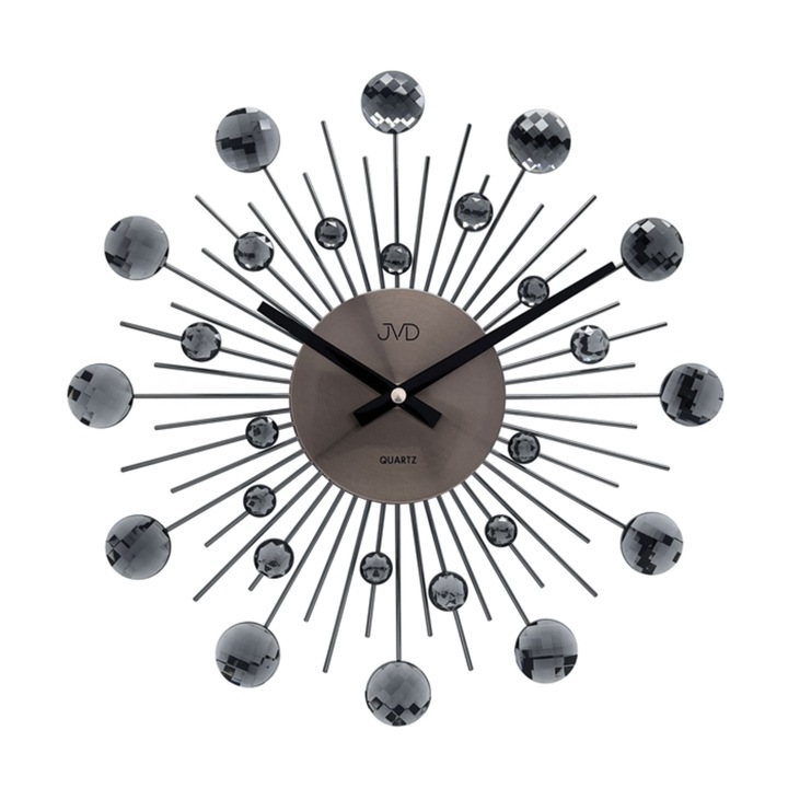 Ceas de perete JVD HT111.3, 36cm, metal, cu cristale, negru-grafit