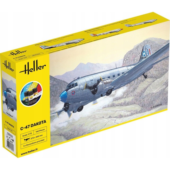 Heller Douglas C-47 Dakota 1:72 katonai machete készlet, valósághű részletek, összeszerelést igényel.