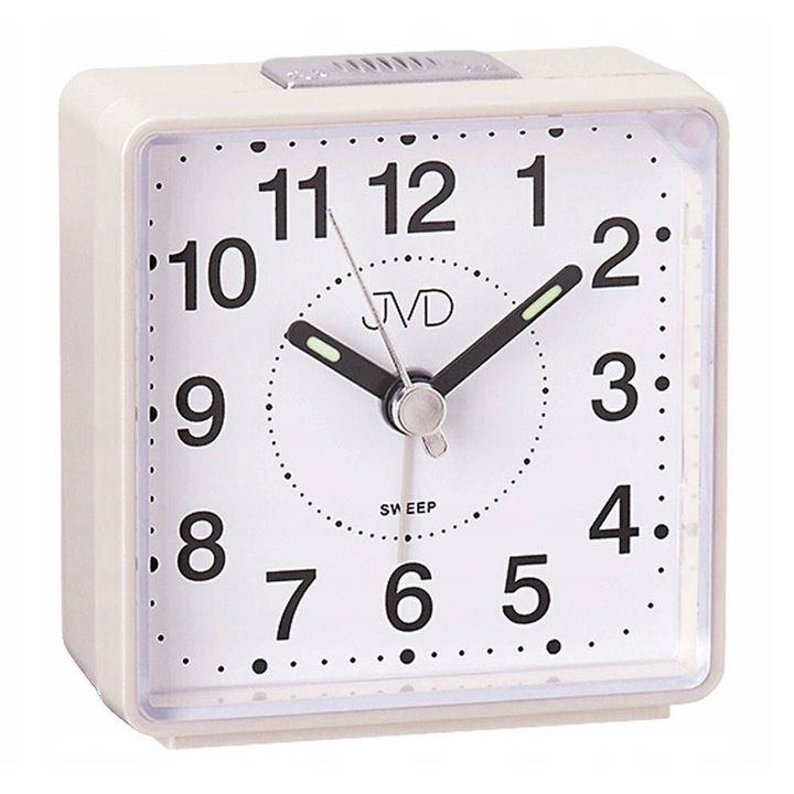 JVD SRP26.1 ébresztőóra, csendes mechanizmus, világítással, 62x62x30mm