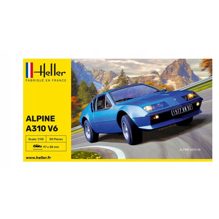 Autómodell építőkészlet Alpine A340 V6, Heller, 1:43, 50 darab, 38x97mm