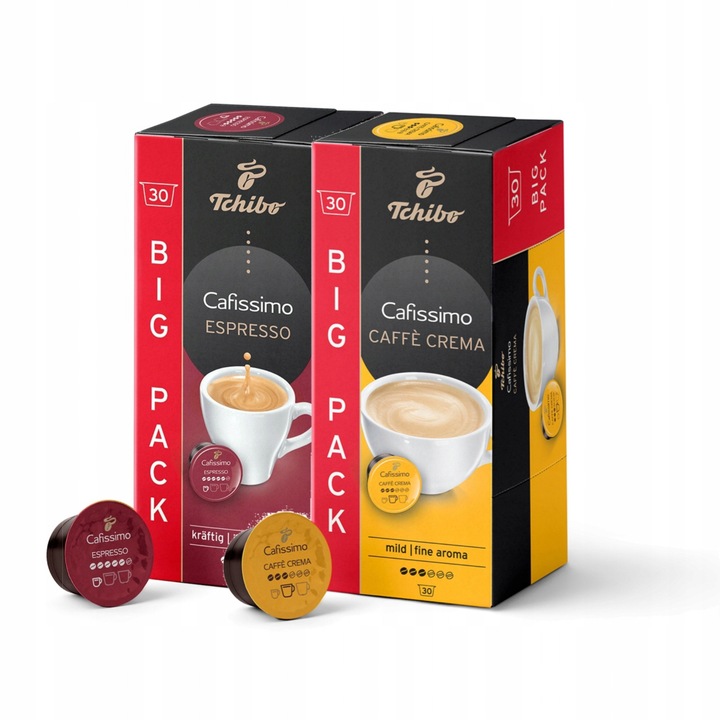 Set cafea Tchibo Cafissimo Caffe Crema Fine Aroma 30 capsule + Espresso Intense Aroma 30 capsule, 100% Arabica, 210g