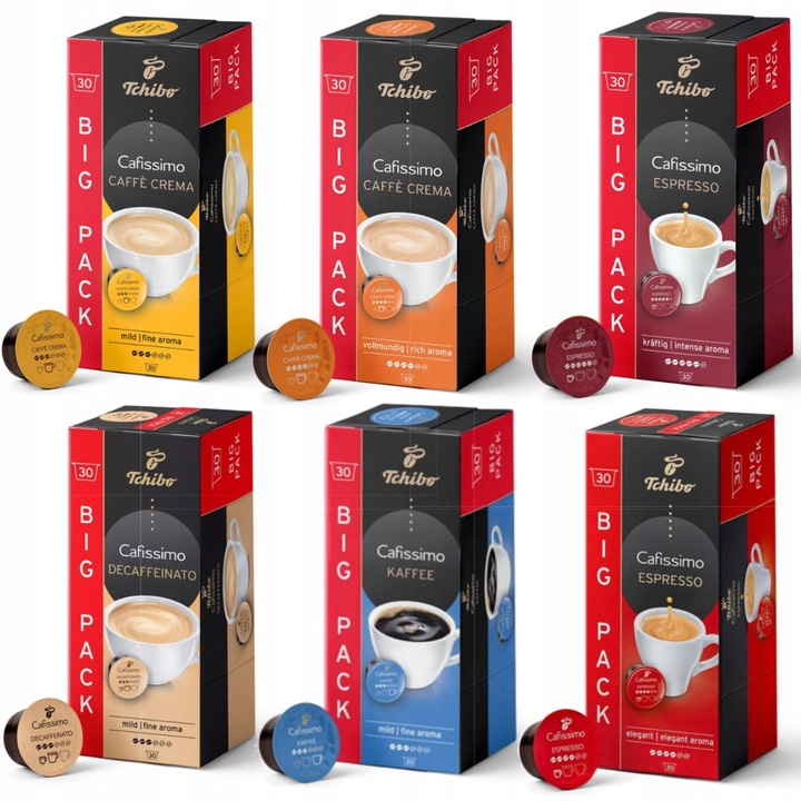 Set 6 capsule cafea Tchibo Cafissimo, 30 capsule fiecare, diverse arome