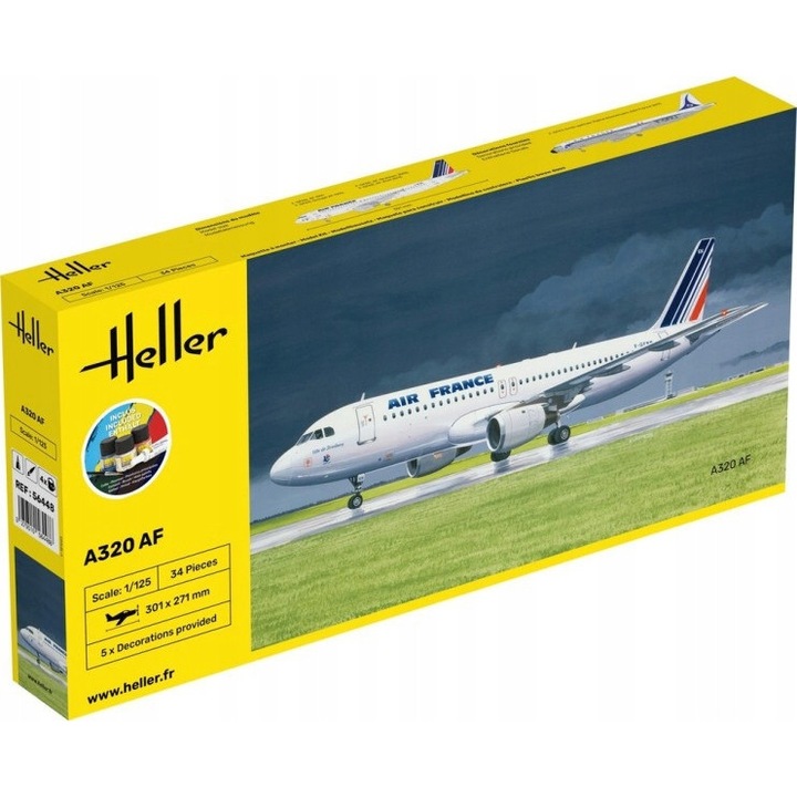 Airbus A320 Air France utasszállító repülőgép modell, 1:125, 34 darab, 30,1x27,1cm, építőkészlet
