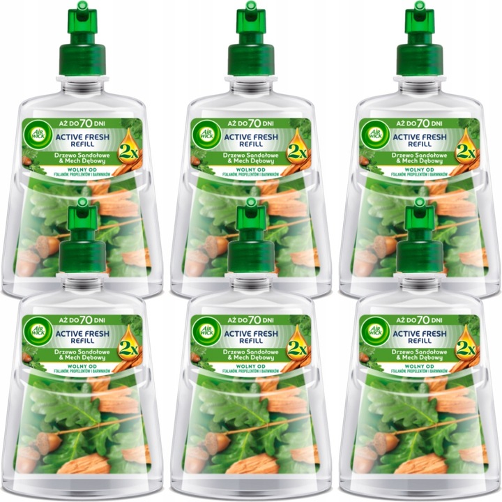 Air Wick Active Fresh szobaillatosító készlet, szantálfa és tölgyfa moha, 228 ml x6