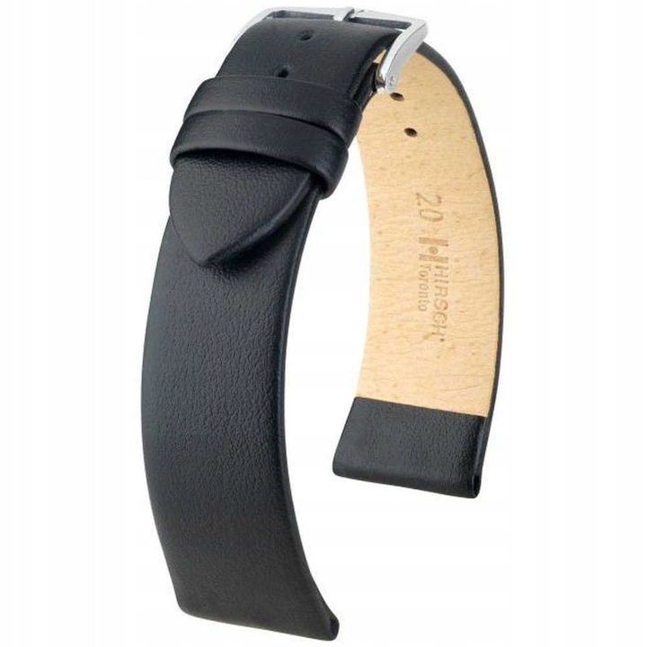 Curea din piele neagra HIRSCH Toronto 16 mm, antialergica, catarama din otel