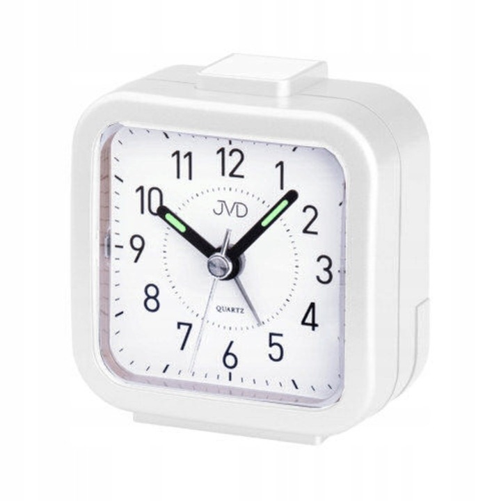 Ceas desteptator JVD SR105.7, alb, neobrite, 6,4x6,6x3,3cm, mecanism quartz, tip birou
