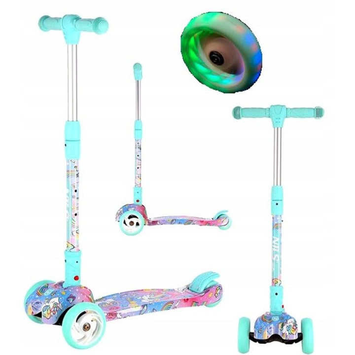 Nils Extreme gyermek roller, 3 kerék, menta színű, világító kerekekkel