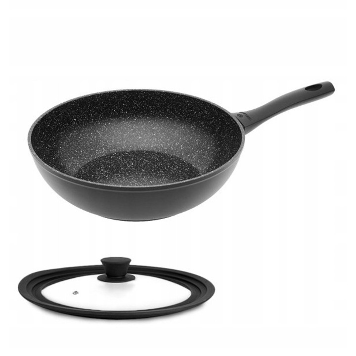 Тиган Granitex Gerlach 28 см, керамика ILAG XERA DUR 2, с капак, черен, комплект от 2 части