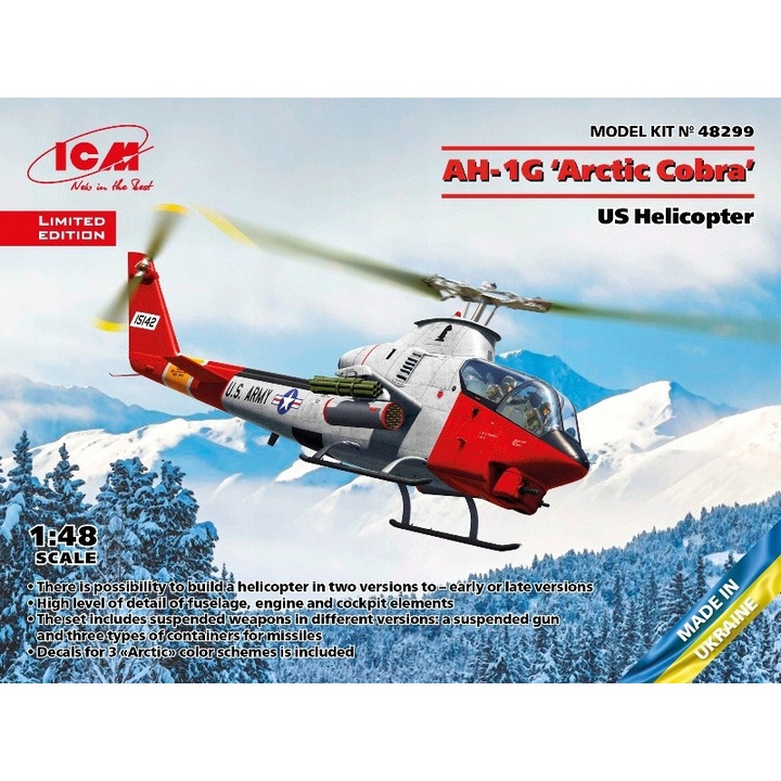 AH-1G Arctic Cobra repülőmodell, ICM, 1:48, készlet, 410x260x55mm