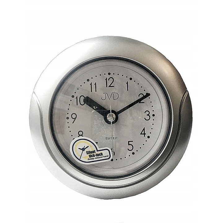 Ceas de perete JVD SH33.2, 13,5cm, alb, cu mecanism silentios, pentru baie sau bucatarie, rezistent la apa