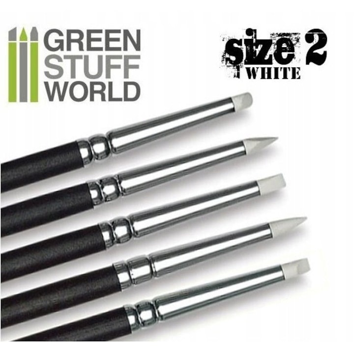 5 db Szilikon Ecset Készlet Green Stuff World Size 2, Fehér, 8x5mm