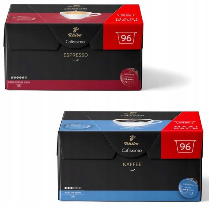 Set cafea Tchibo Cafissimo Espresso Intense 96 capsule + Fine Aroma 96 capsule, 100% Arabica, aroma intensa, cutie practica