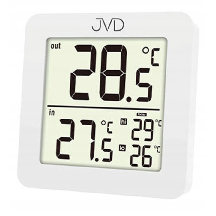 Termometru electronic JVD T730, alb, 0-50°C interior, -40-70°C exterior, 8x8x1cm