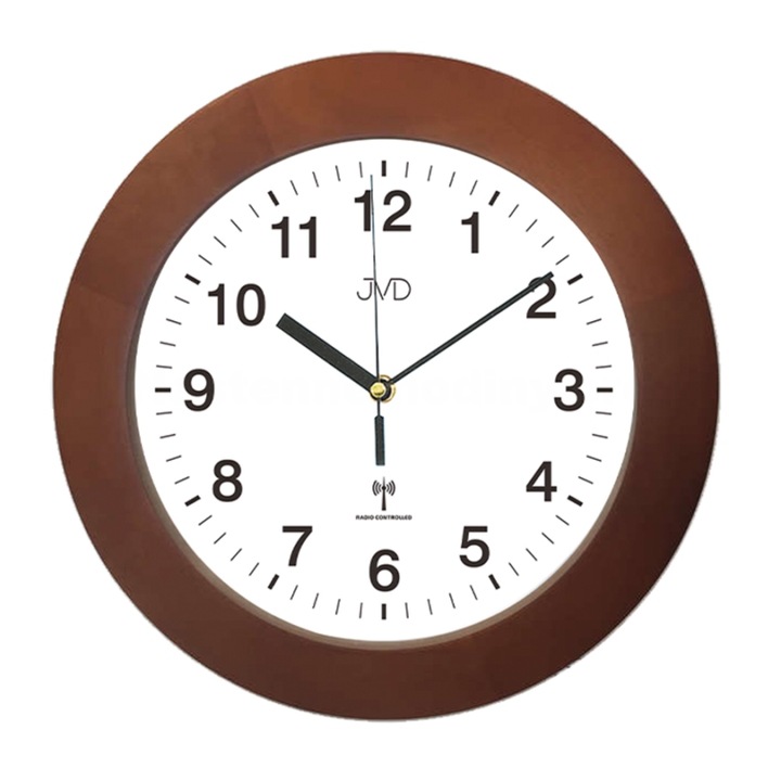 Ceas de perete JVD RH2226.41, 33 cm, mecanism cu quartz, din lemn, culoare bruna, tip suspendat