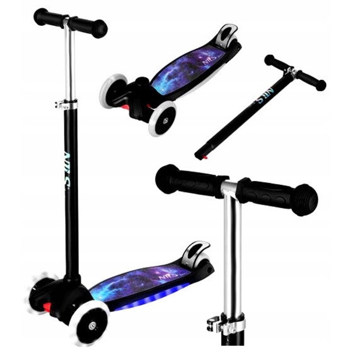Nils HLB1310 roller, alumínium, PU kerekek LED világítással, fekete, 50 kg, 54x23 cm