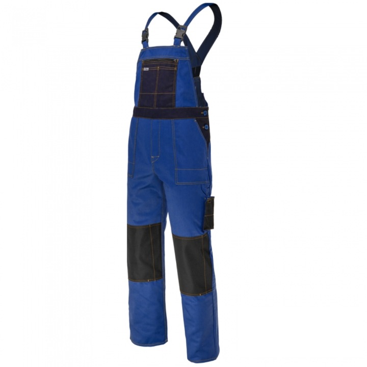 Pantaloni de lucru salopeta ART.MAS, Grandmaster+, albastru, poliester-bumbac, 3 buzunare, intarituri pentru genunchi, 50